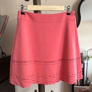 LOFT coral pink laser cutout mini skirt